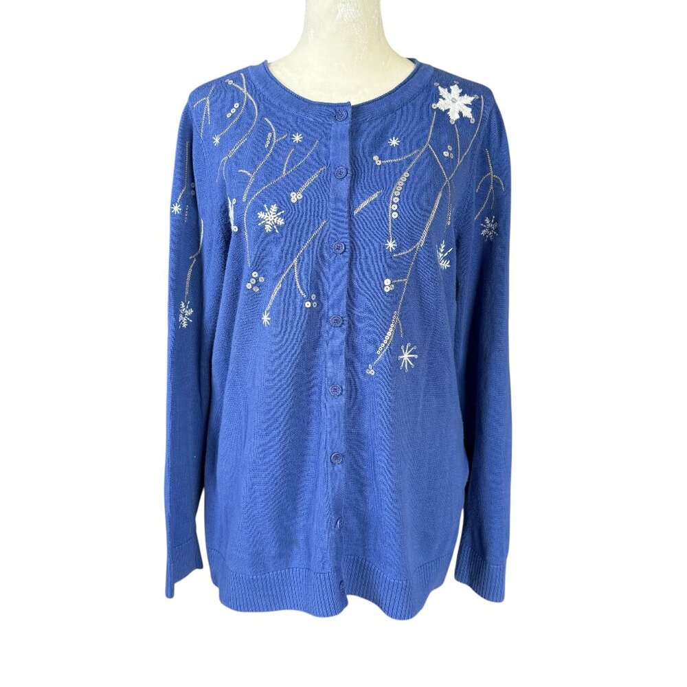 Christopher & Banks blue long sleeve button down embroidered sweater size M